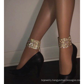 Shangjie OEM tobilleras acero Fully Rhinestone Multilayer Ankle Chain plated thick anklets